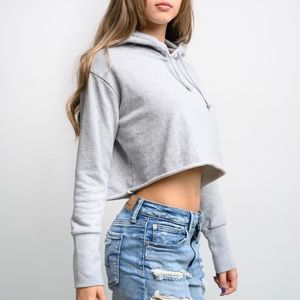 LA Hearts Grey Cropped Hoodie